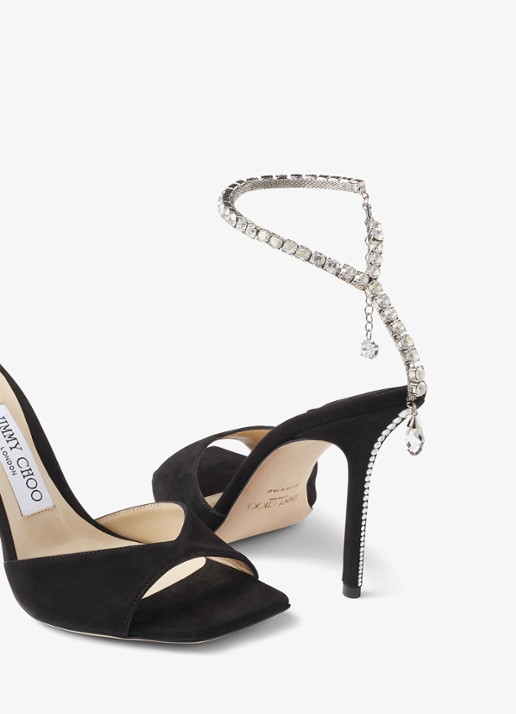 Jimmy Choo Saeda 100 sandalette van suède met kristal  - detail 4 zwart
