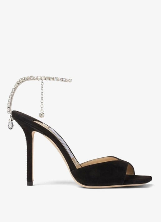 Jimmy Choo Saeda 100 sandalette van suède met kristal