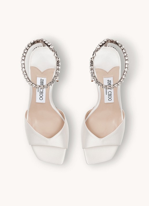 Jimmy Choo Saeda 85 sandalette van satijn met strass - detail 2 ivoor