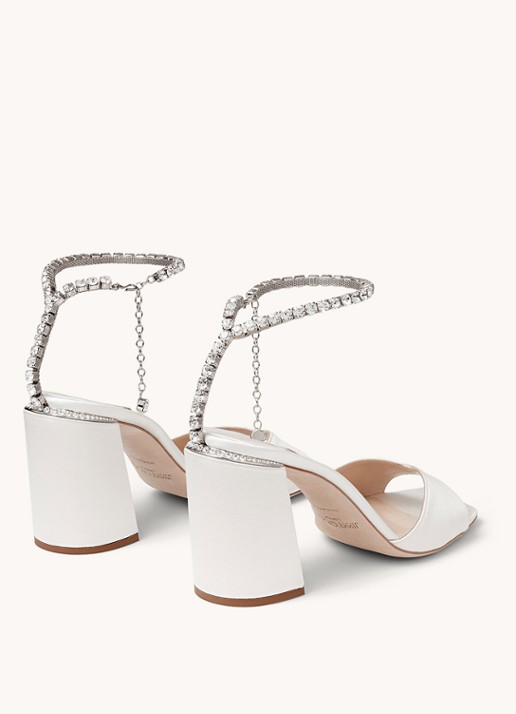 Jimmy Choo Saeda 85 sandalette van satijn met strass - detail 3 ivoor