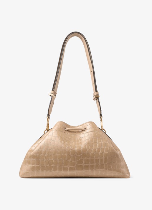 Jimmy Choo Schoudertas van kalfsleer met crocostructuur - achterkant 5 beige