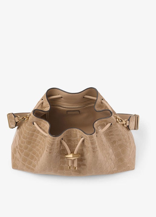 Jimmy Choo Schoudertas van kalfsleer met crocostructuur - detail beige