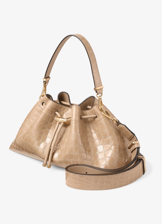 Jimmy Choo Schoudertas van kalfsleer met crocostructuur - voorkant 4 beige
