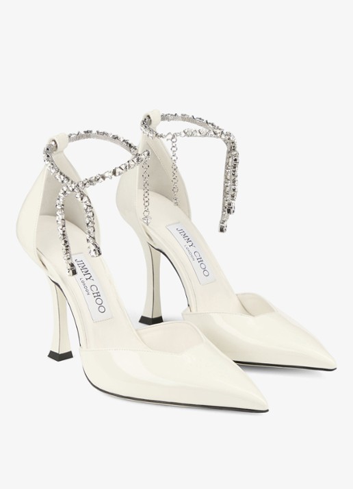 Jimmy Choo Stevie 100 pump van lakleer - voorkant 2 gebroken wit