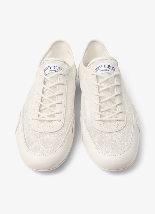Jimmy Choo Sunny/F sneaker van leer met kanten details - detail 3 gebroken wit