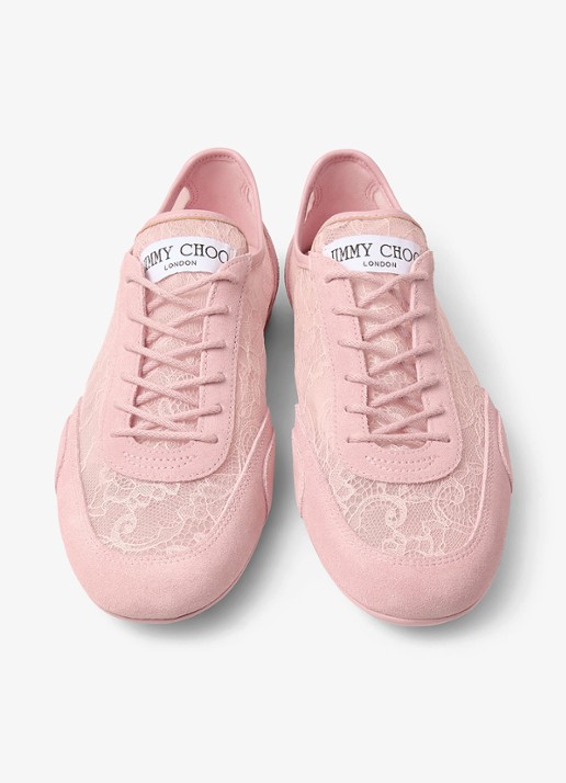 Jimmy Choo Sunny/F sneaker van suède met kanten details - detail 3 roze