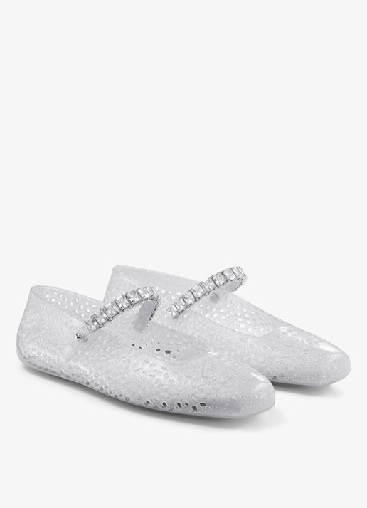 Jimmy Choo The Jelly ballerina met glitter - voorkant 5 zilver