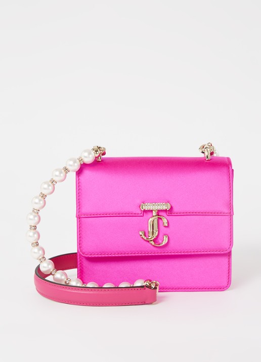 Jimmy Choo Varenne Quad XS schoudertas van satijn - voorkant 5 fuchsia