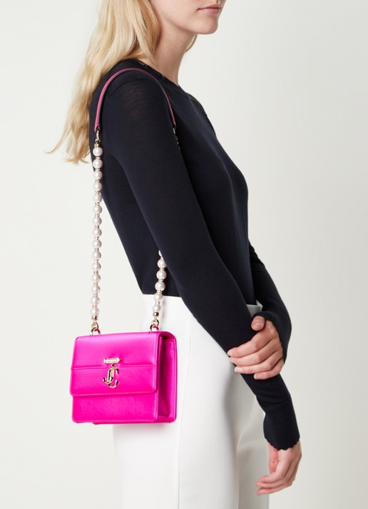 Jimmy Choo Varenne Quad XS schoudertas van satijn - voorkant 6 fuchsia