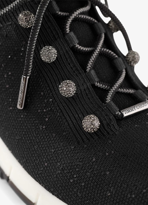 Jimmy Choo Veles sneaker met gebreid bovenwerk en pailletten - detail 3 zwart