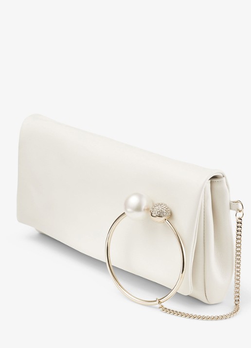 Jimmy Choo Xandra clutch van leer - detail 3 gebroken wit