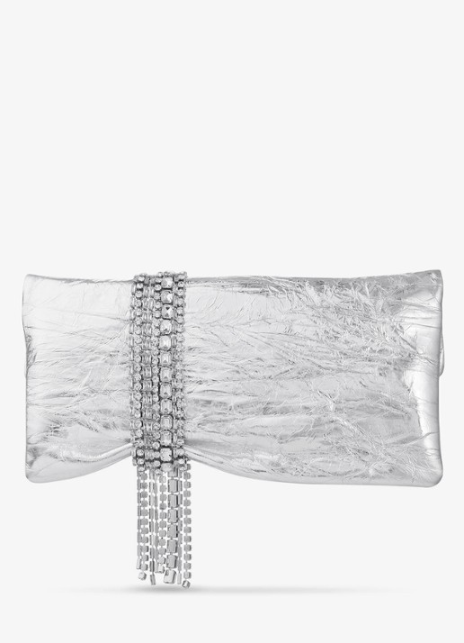 Jimmy Choo Zandra clutch van kalfsleer met metallic finish - achterkant 3 zilver