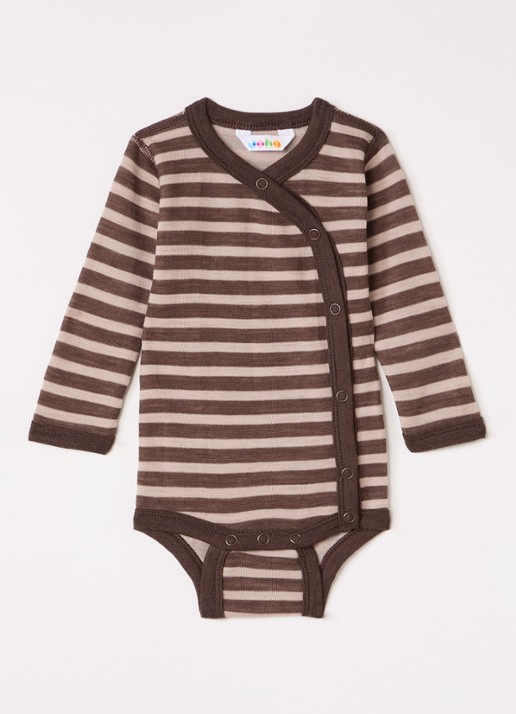 Joha Romper in wolblend met streepprint - voorkant bruin