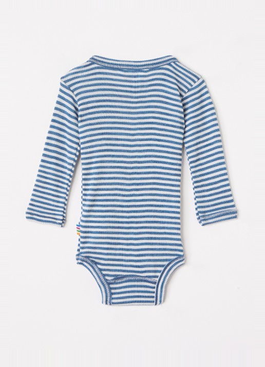 Joha Romper in zijdeblend met streepprint - voorkant 2 staalblauw