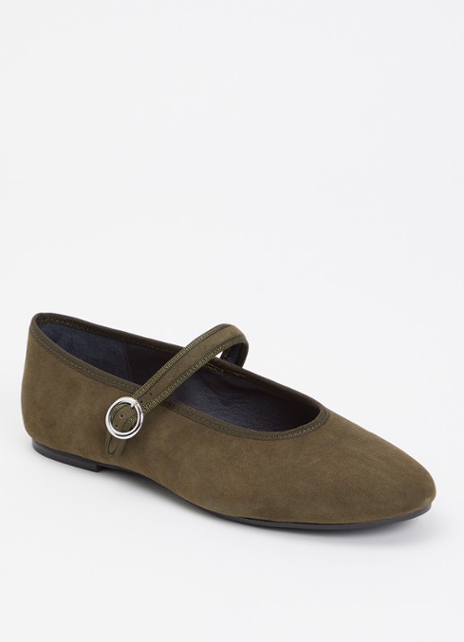 Jonak Deesse ballerina van kalfssuède met gespdetail - voorkant khaki