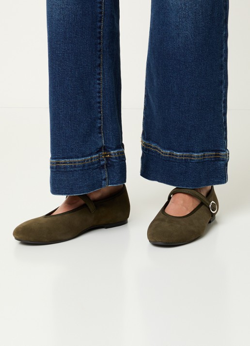 Jonak Deesse ballerina van kalfssuède met gespdetail - voorkant 2 khaki