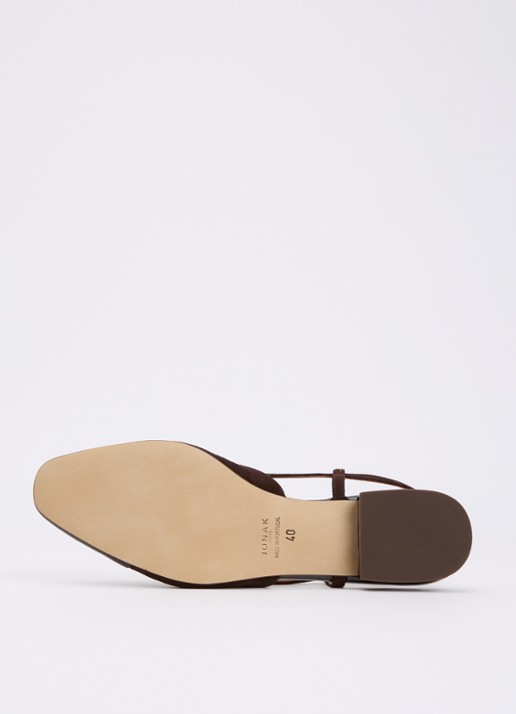 Jonak Dhapou slingback van kalfssuède met lakleren details - detail 5 donkerbruin
