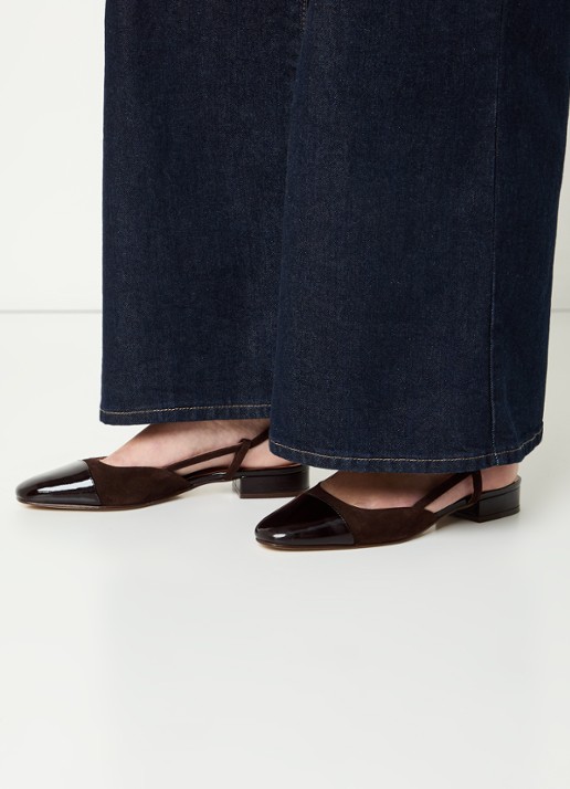 Jonak Dhapou slingback van kalfssuède met lakleren details - voorkant 2 donkerbruin
