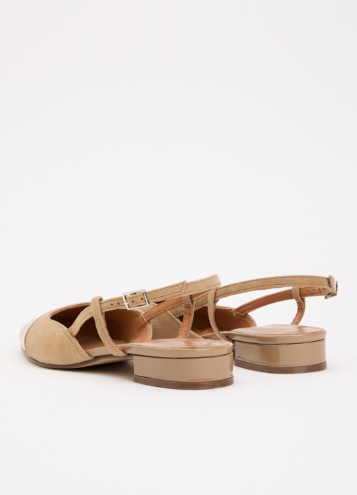 Jonak Dhapou slingback van kalfssuède met lakleren details - achterkant 4 beige
