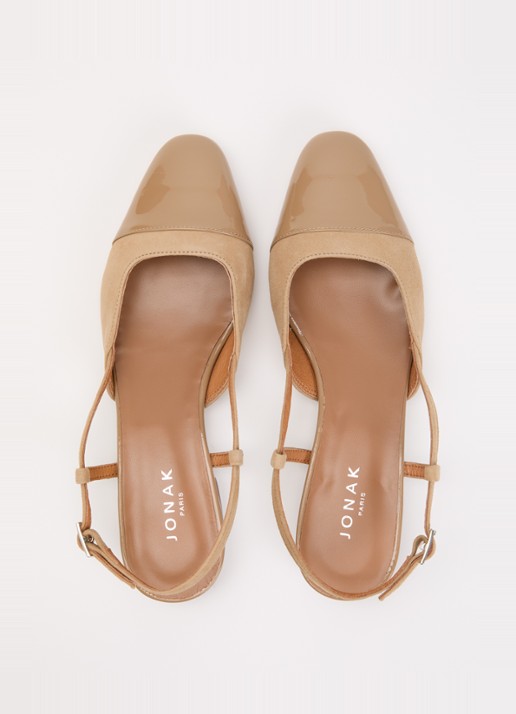 Jonak Dhapou slingback van kalfssuède met lakleren details - detail 2 beige