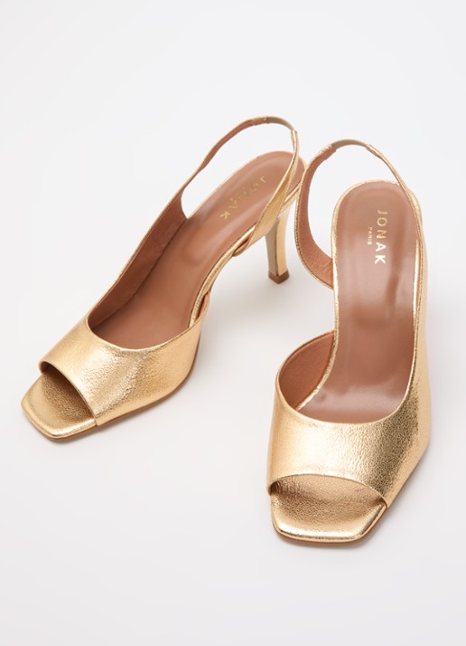 Jonak Dira slingback van geitenleer met metallic finish - detail 2 goud