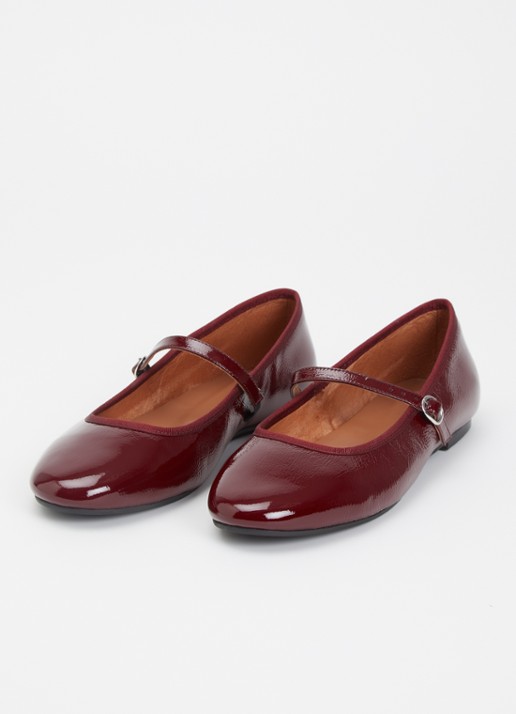 Jonak Douceur ballerina van leer met lakfinish  - detail bordeauxrood