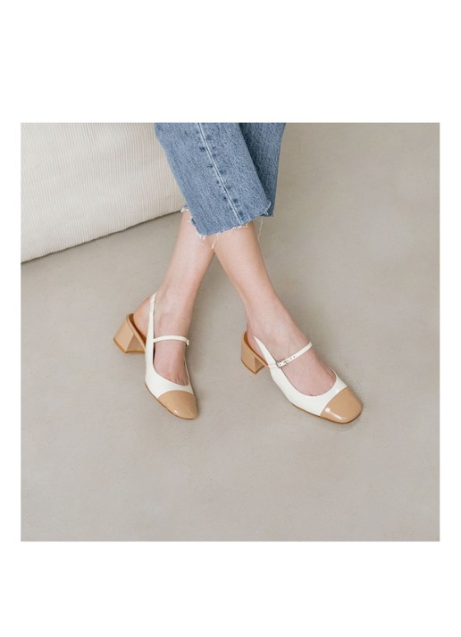 Jonak Doumy slingback met lakleren details - detail donkerbeige