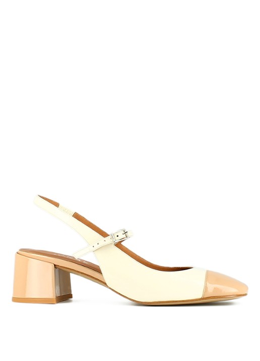 Jonak Doumy slingback met lakleren details - voorkant 2 donkerbeige