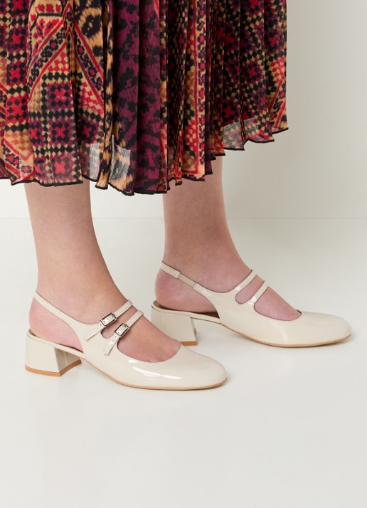 Jonak Drible slingback van kalfsleer met gespdetail - voorkant 2 ivoor