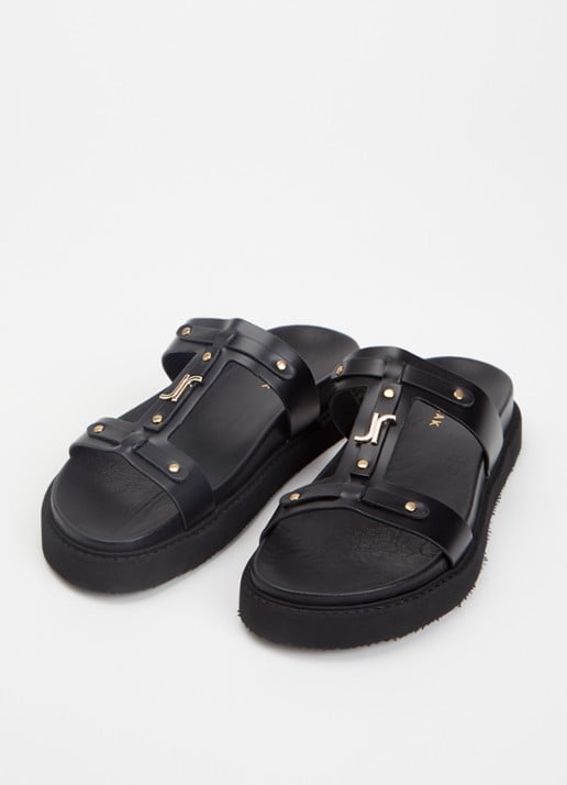 Jonak Luana slipper van kalfsleer - detail zwart