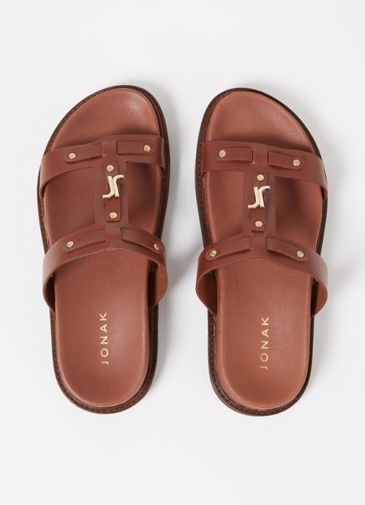 Jonak Luana slipper van kalfsleer - detail 4 bruin