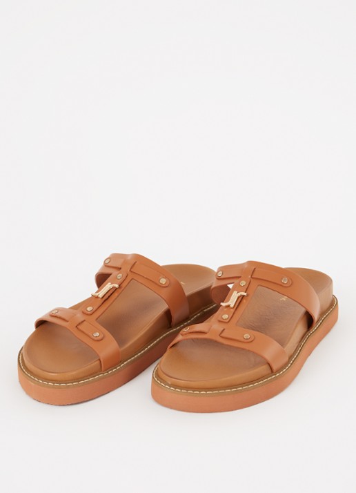 Jonak Luana slipper van kalfsleer - detail cognac