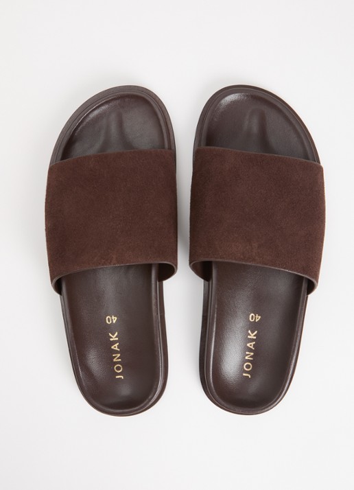 Jonak Warner slipper van leer - detail 3 donkerbruin