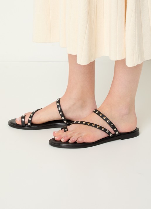 Jonak Wicket slipper van kalfsleer met studs - voorkant 2 zwart