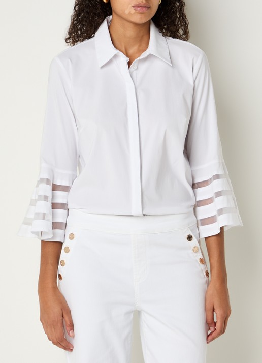 Joseph Ribkoff Blouse met kraag en trompetmouwen - detail 3 wit
