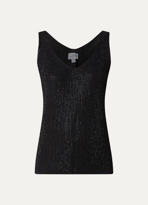 Joseph Ribkoff Grofgebreide tanktop met strass - voorkant 3 zwart