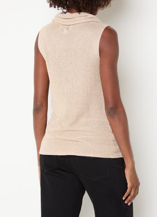 Joseph Ribkoff Grofgebreide top met strass en watervalhals - achterkant 4 beige