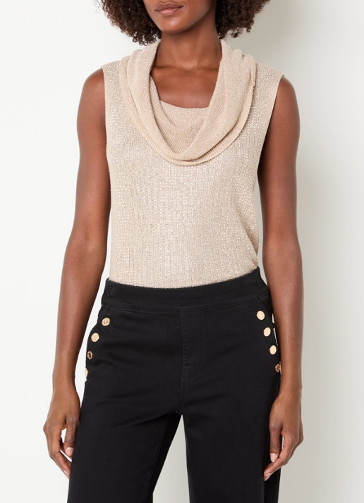 Joseph Ribkoff Grofgebreide top met strass en watervalhals