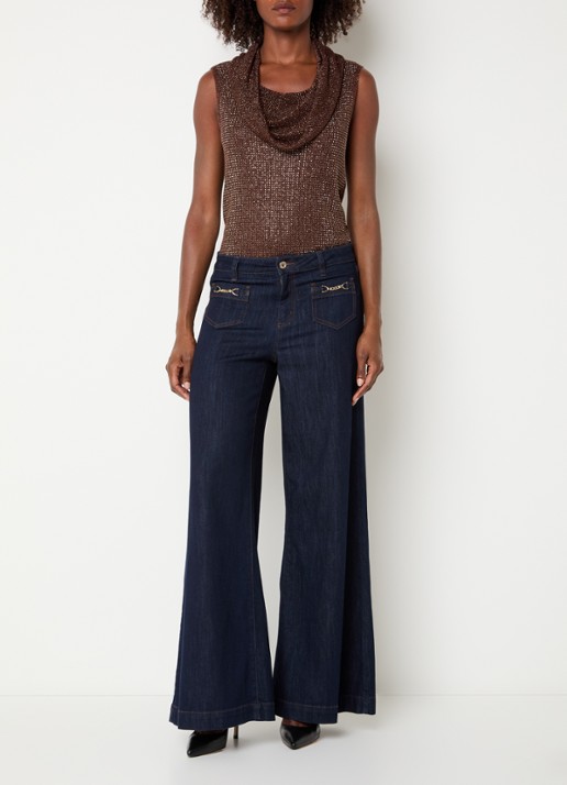 Joseph Ribkoff High waist flared jeans met donkere wassing - voorkant 3 indigo