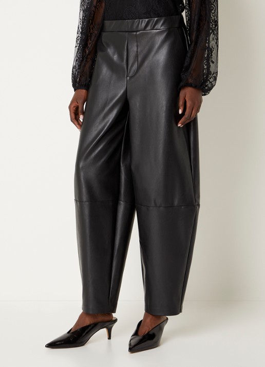 Joseph Ribkoff High waist loose fit broek van imitatieleer met steekzakken