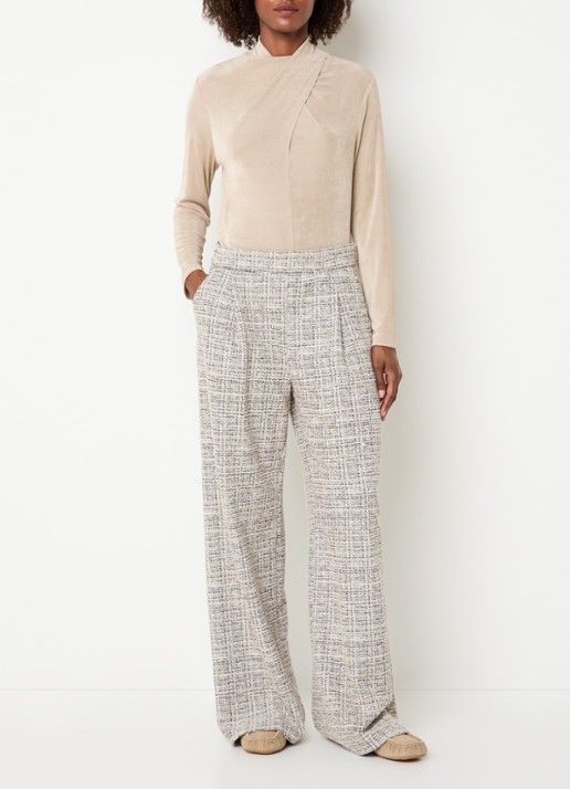 Joseph Ribkoff High waist loose fit pantalon met tweed-look en steekzakken - voorkant 4 beige