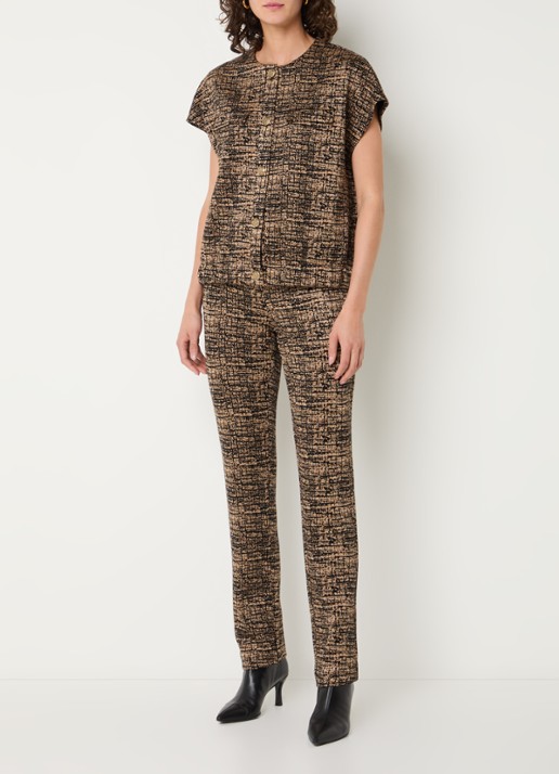 Joseph Ribkoff High waist slim fit legging met print - voorkant 4 camel