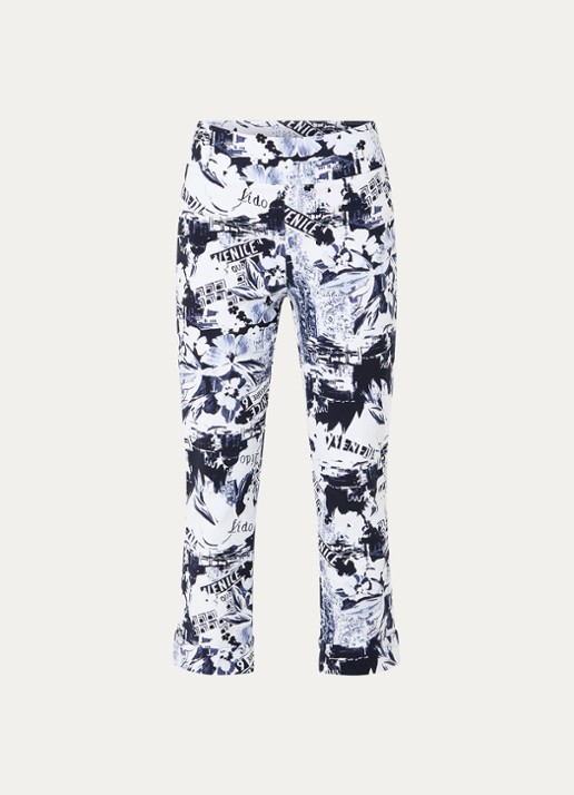 Joseph Ribkoff High waist tapered fit cropped broek met print - voorkant 3 blauw