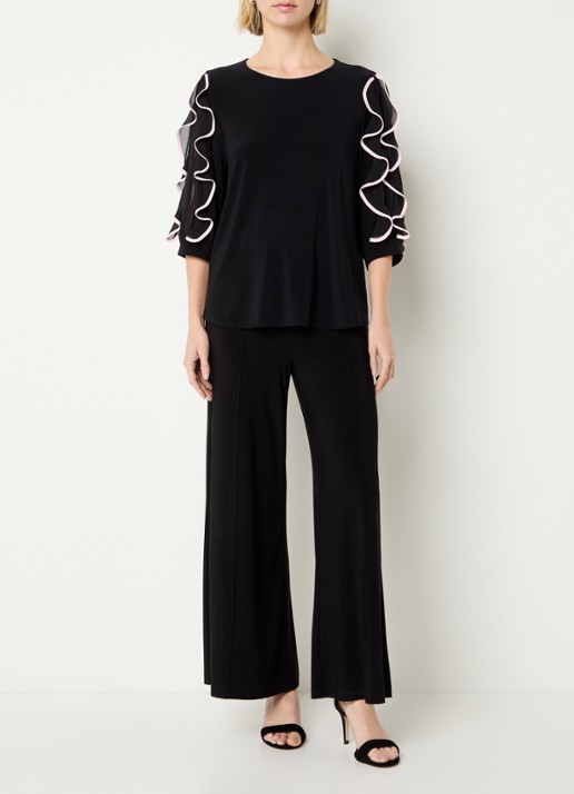 Joseph Ribkoff High waist wide fit broek met siernaad - voorkant 3 zwart
