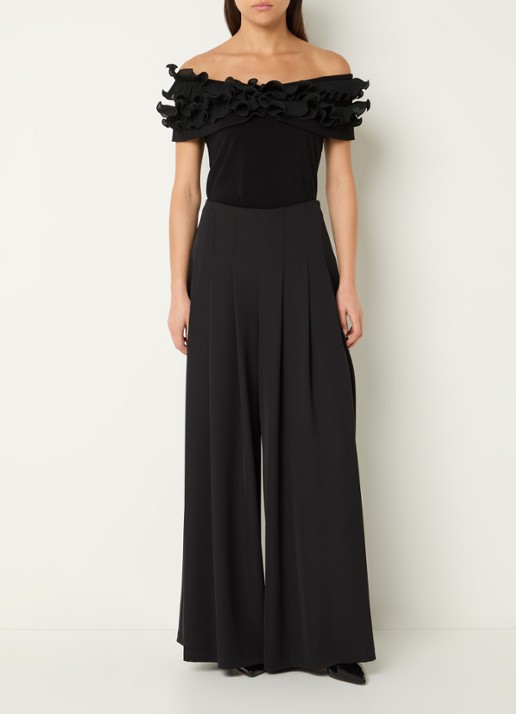 Joseph Ribkoff High waist wide fit palazzo broek met plooidetail - voorkant 4 zwart