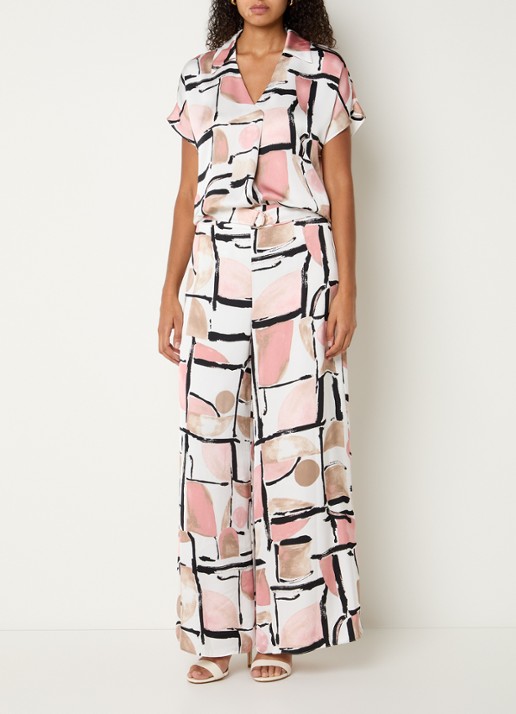 Joseph Ribkoff High waist wide fit palazzo broek met print en ceintuur - voorkant 2 wit