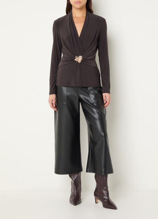 Joseph Ribkoff High waist wide fit palazzo broek van imitatieleer - voorkant 2 zwart