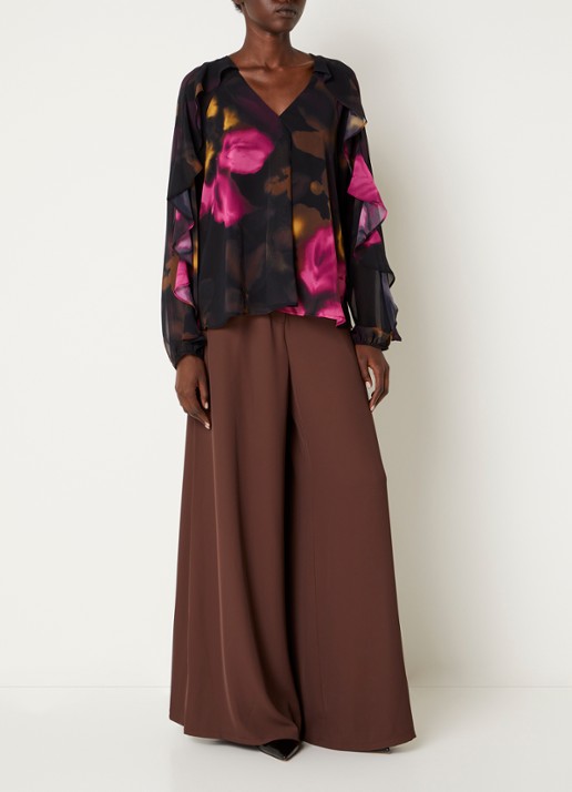 Joseph Ribkoff High waist wide fit pantalon met steekzakken - voorkant 3 bruin