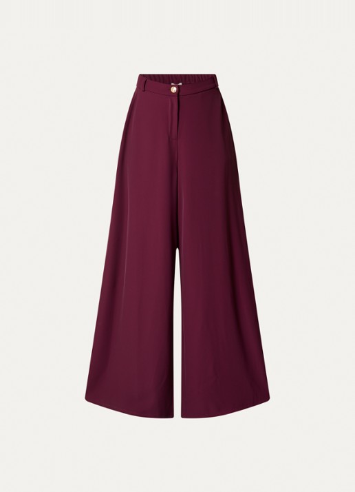 Joseph Ribkoff High waist wide fit pantalon met steekzakken - voorkant 2 bordeauxrood