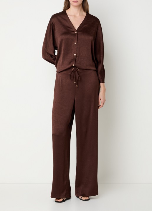 Joseph Ribkoff High waist wide fit pantalon met structuur - voorkant 2 kastanjebruin